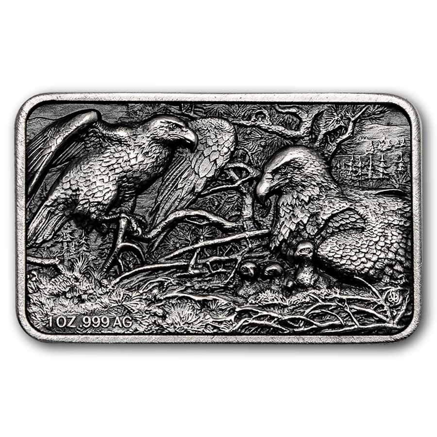 2026 Benin 1 oz Silver Antique P. De Greef Eagle Family