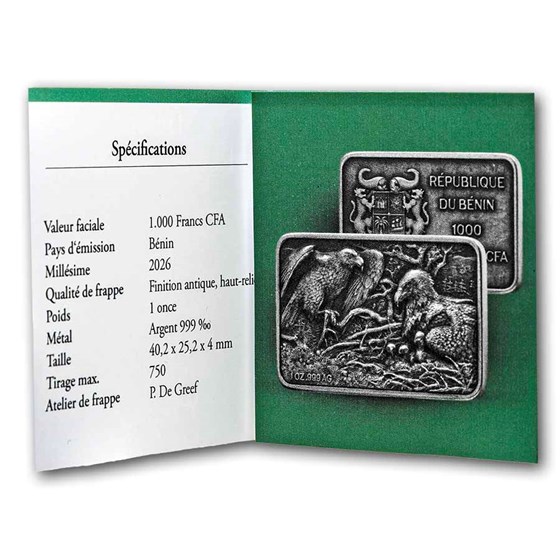 2026 Benin 1 oz Silver Antique P. De Greef Eagle Family