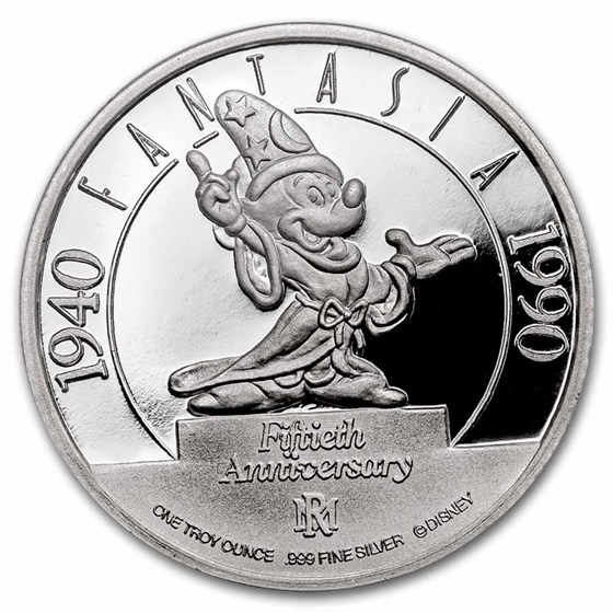 1 oz Silver Round - Fantasia 50th Ann. (Walt/Mickey, PR-69 PCGS)