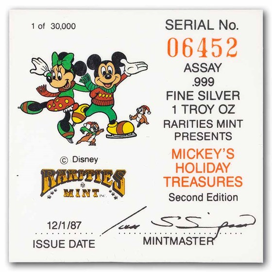 1 oz Silver Round - 1987 Mickey's Holiday Treasures (PR-69 PCGS)