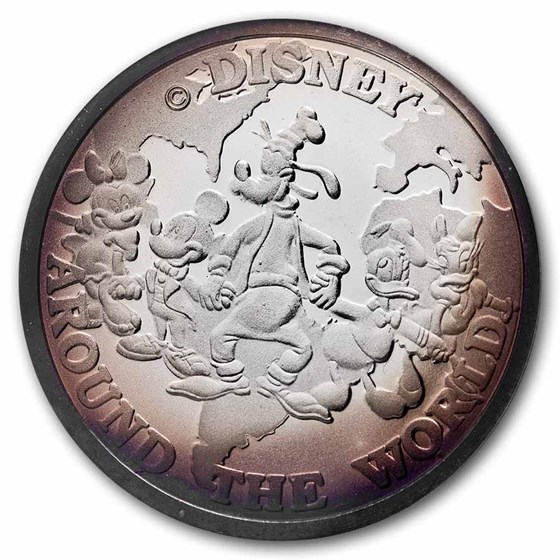 1 oz Silver Round - Around The World (Donald &amp; Daisy, PR-69 PCGS)