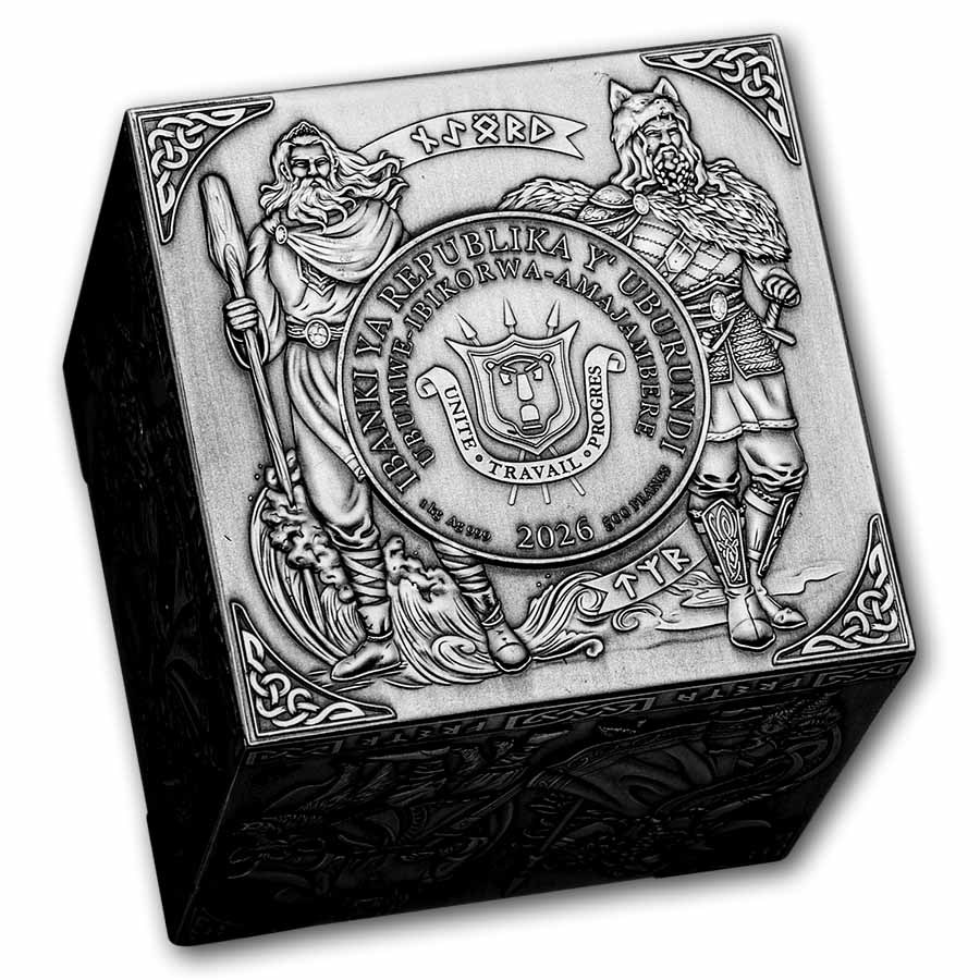 2026 Burundi 1 kilo Silver Antique Norse Gods Cube Shaped Coin