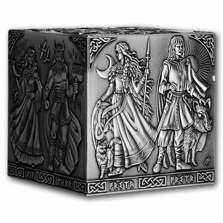 2026 Burundi 1 kilo Silver Antique Norse Gods Cube Shaped Coin