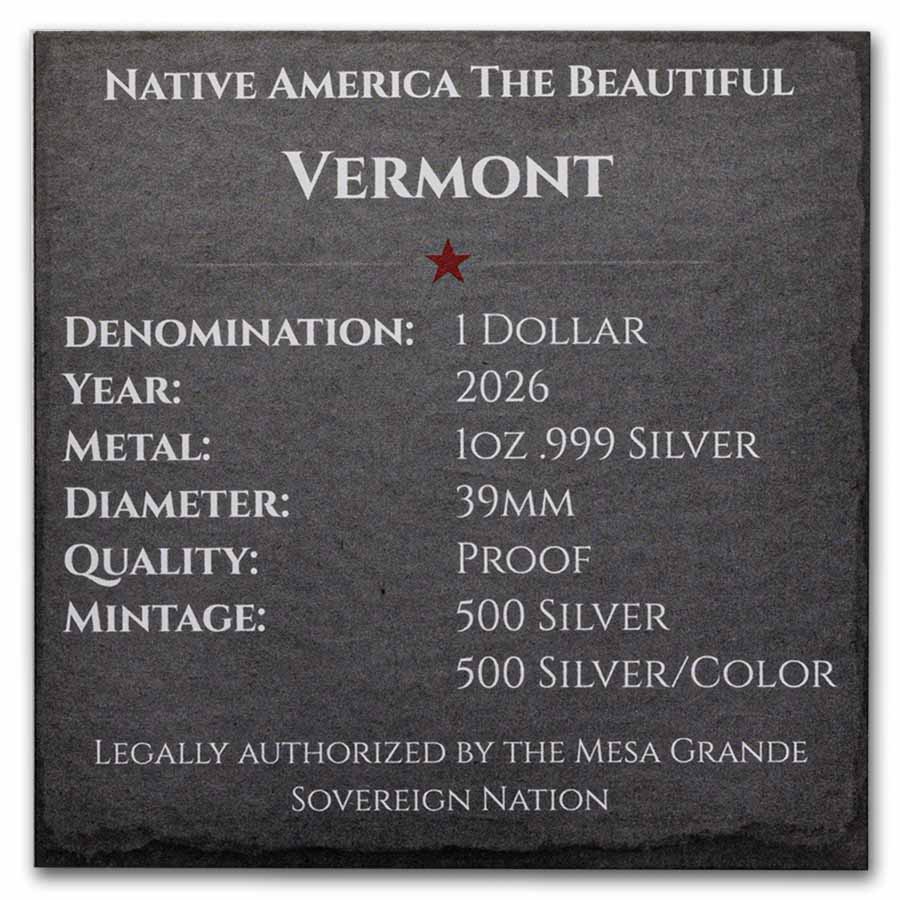 2026 1 oz Silver NATB Vermont Missisquoi Tribe (Color)