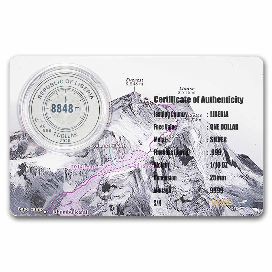 2026 Liberia 1/10 oz Silver Mount Everest