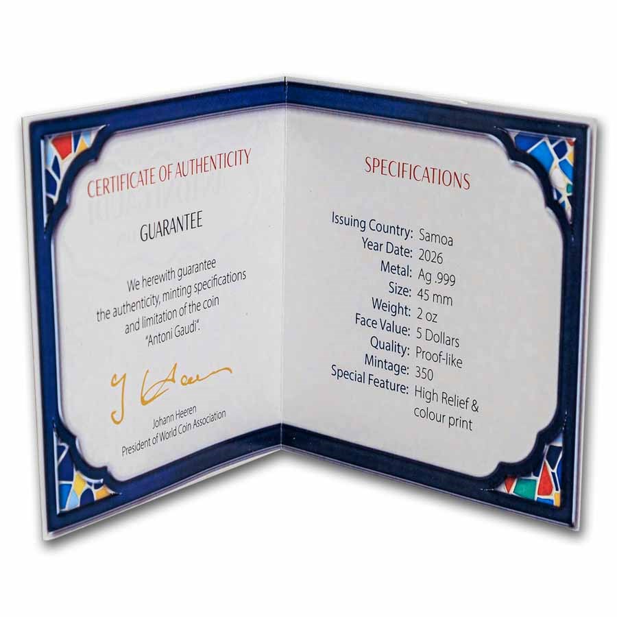 2026 Samoa 2 oz Silver Antoni Gaudi Sagrada Familia (Box & COA)