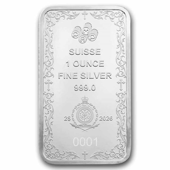 1 oz Silver Bar - PAMP Suisse (Cross of Christianity)