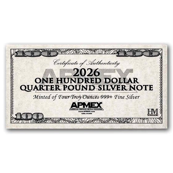 4 oz Silver Bar - 2026 $100 Bill (w/Box &amp; COA)
