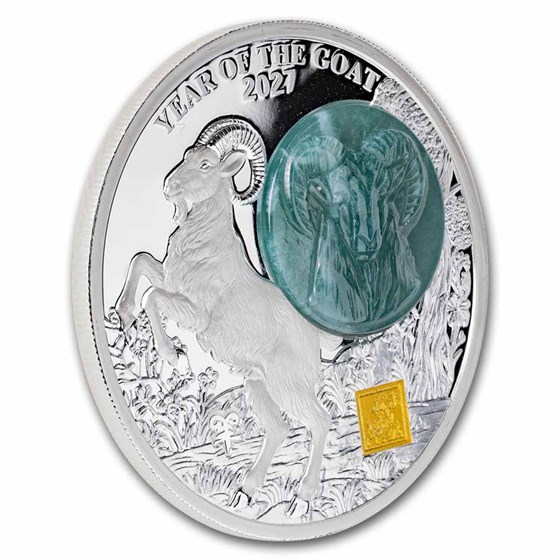 2027 Burundi 2 oz Silver &amp; Jade Year of the Goat Proof