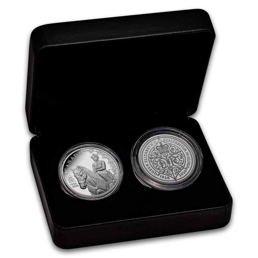 2026 RCM 1 oz Silver 100th Anniv. of the Birth of QEII 2-Coin Set