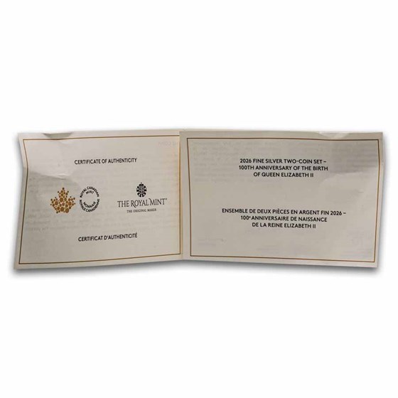2026 RCM 1 oz Silver 100th Anniv. of the Birth of QEII 2-Coin Set