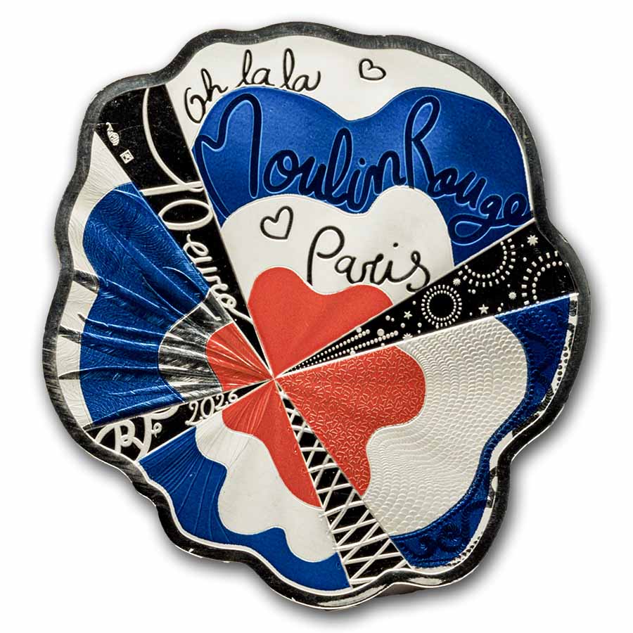 2026 Silver €10 Proof Colorized Shaped Moulin Rouge