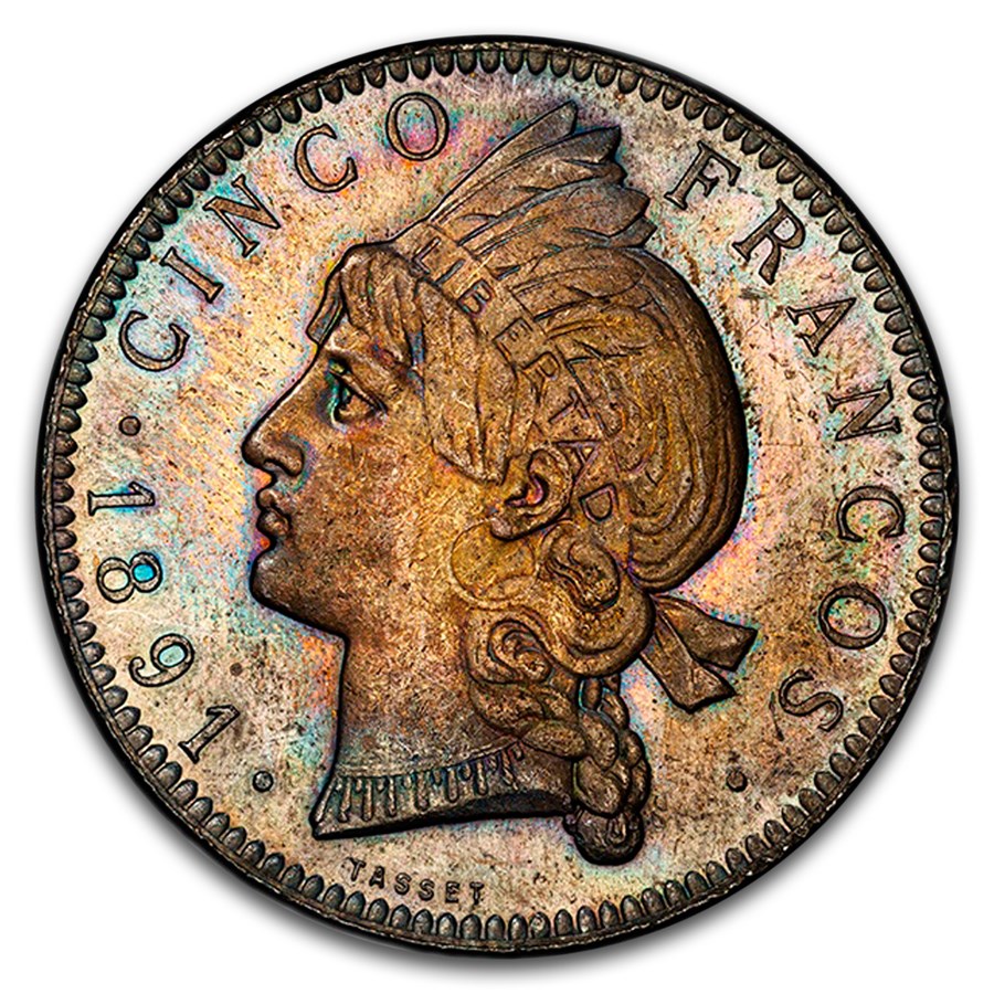 1891-A Dominican Republic Silver 5 Francos MS-63 PCGS 1891-A Dominican Republic Silver 5 Francos MS-63 PCGS
