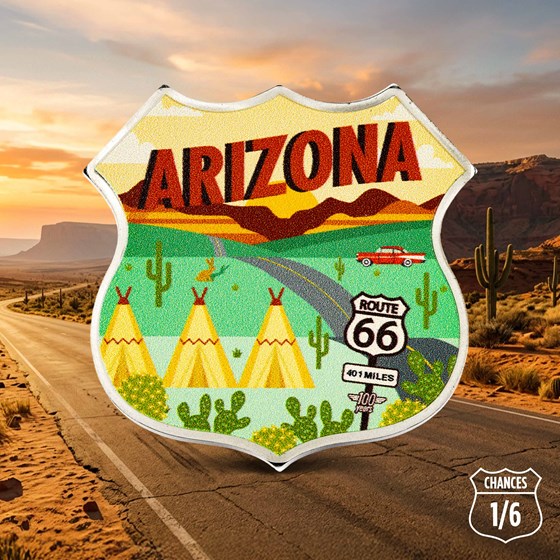 1 oz Silver Miles on Route 66 Colorized State Shield Mystery Pack