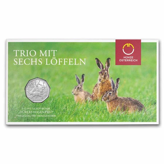 2026 Austria Silver €5 Easter Dürer’s Three Bunnies