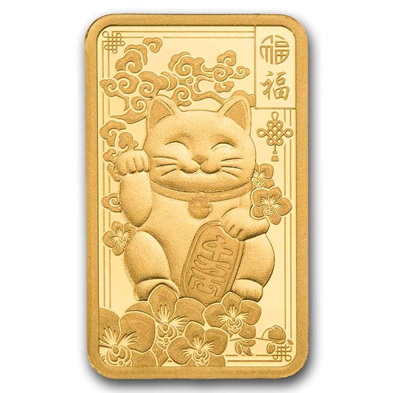 2.5 gram Gold Bar - PAMP Suisse Lucky Cat (In Assay w/ Sleeve)