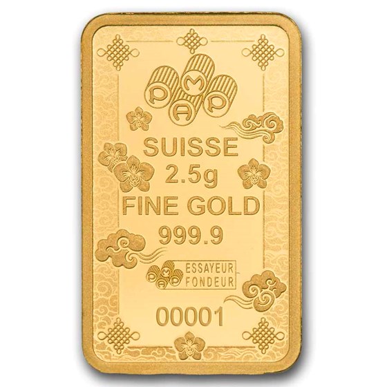 2.5 gram Gold Bar - PAMP Suisse Lucky Cat (In Assay w/ Sleeve)