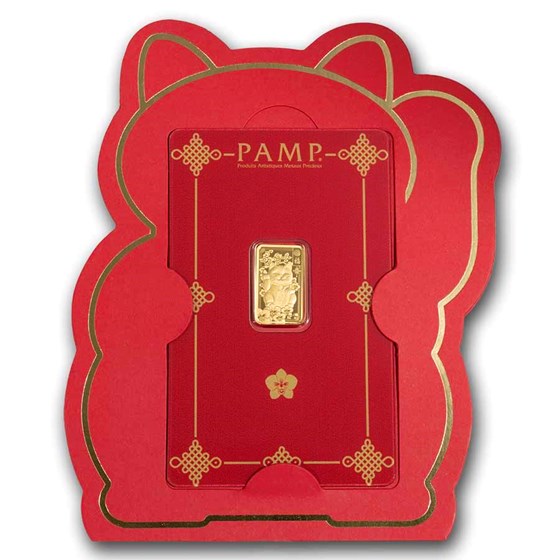 2.5 gram Gold Bar - PAMP Suisse Lucky Cat (In Assay w/ Sleeve)