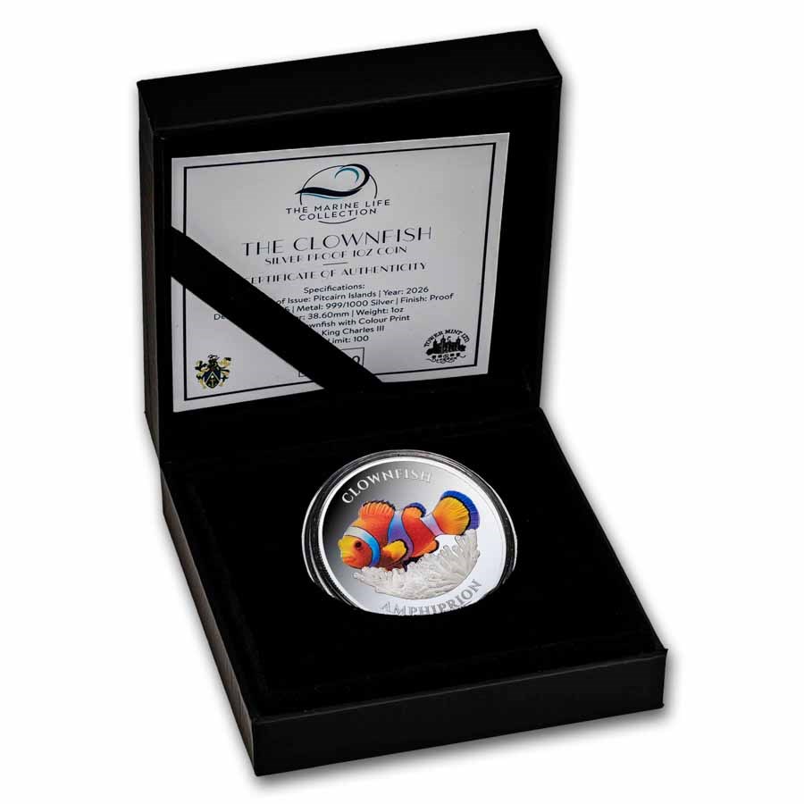 2026 Pitcairn Islands 1 oz Silver Proof Marine Life: Clownfish