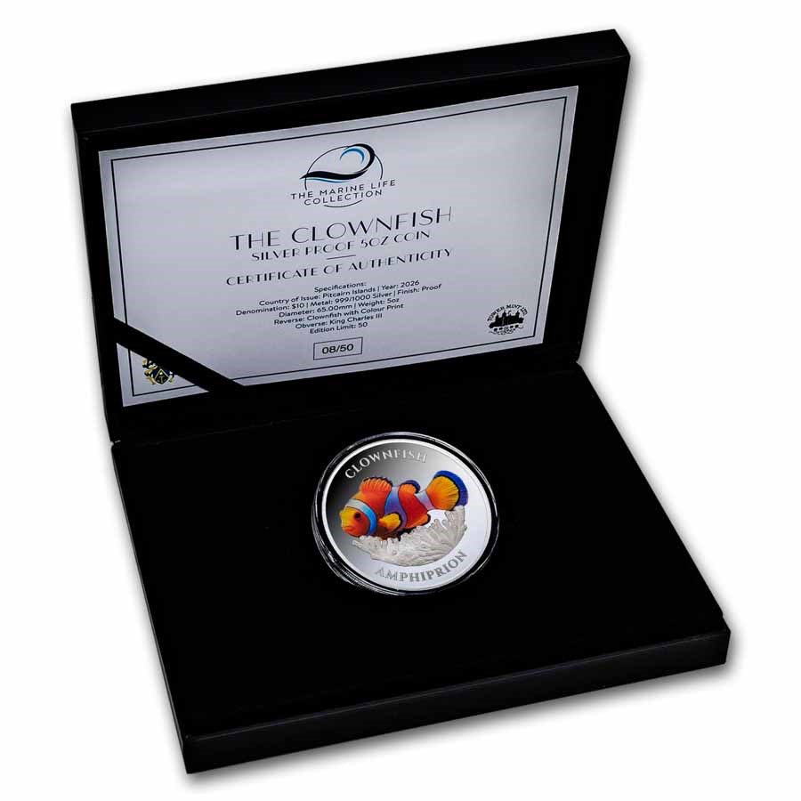2026 Pitcairn Islands 5 oz Silver Proof Marine Life: Clownfish