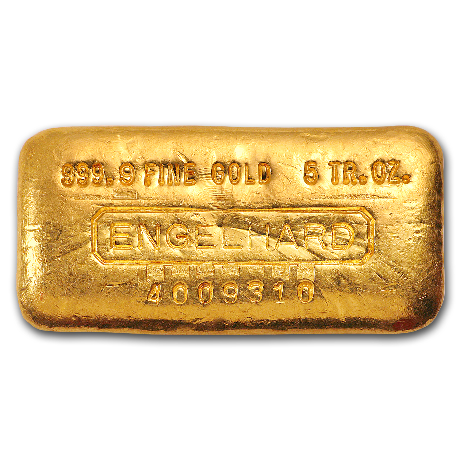5 oz Gold Bar - Engelhard (Loaf/Poured, .9999 Fine,w/serial #)