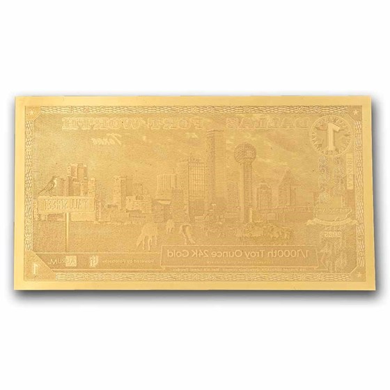 1 Dallas Fort Worth Texas Goldback 24K Gold Note 70 PCGS