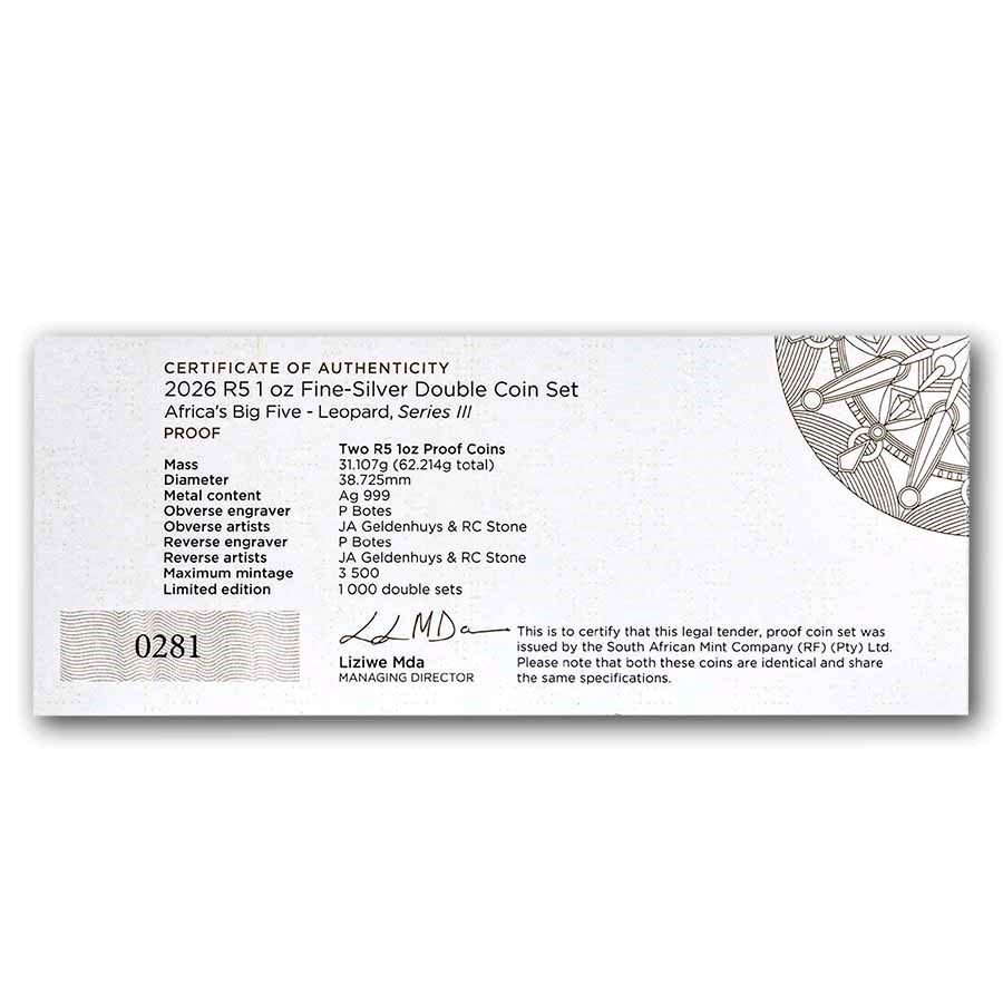 2026 South Africa 2-Coin Silver Big Five Leopard Proof Set