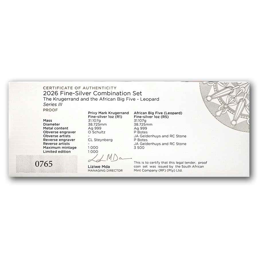2026 South Africa 2-Coin Silver Krugerrand & Leopard Proof Set