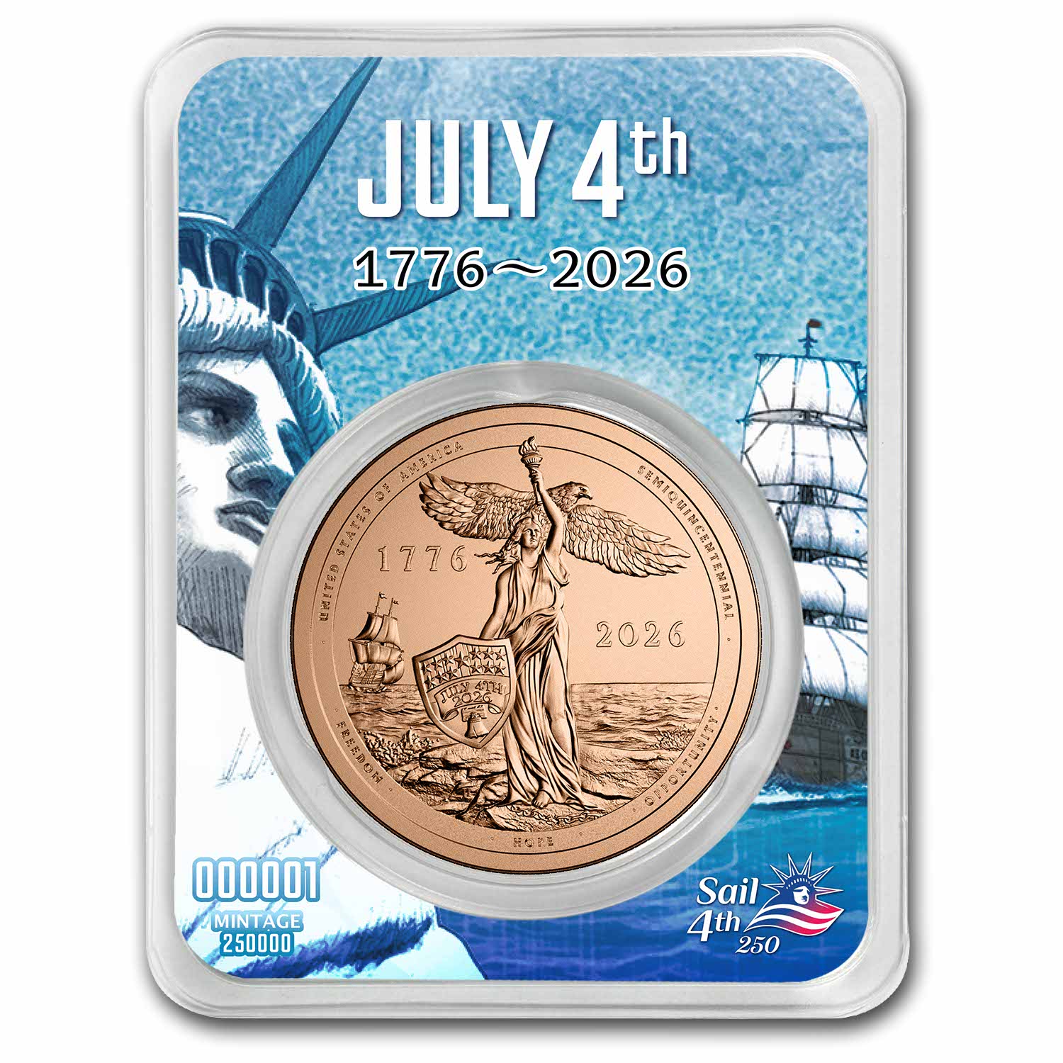 2026 Sail4th 250 1 oz Copper Round (in TEP) 2026 Sail4th 250 1 oz Copper Round (in TEP)