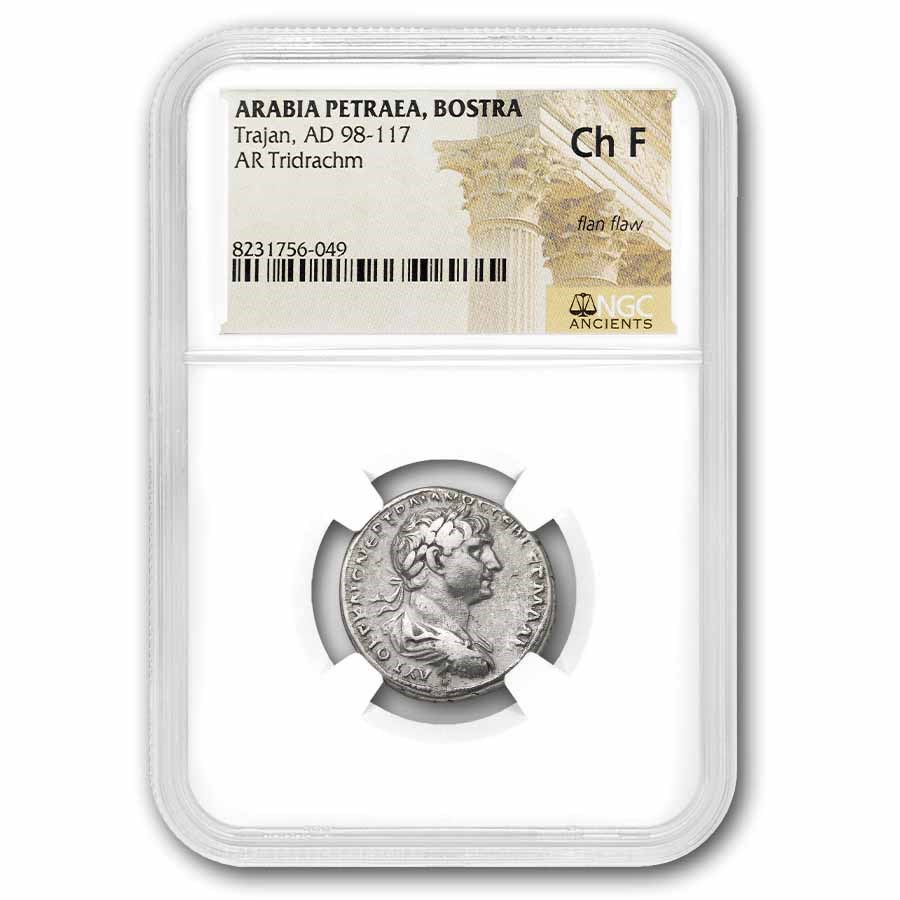 Roman Arabia AR Tridrachm Trajan 98-117 AD Ch Fine NGC