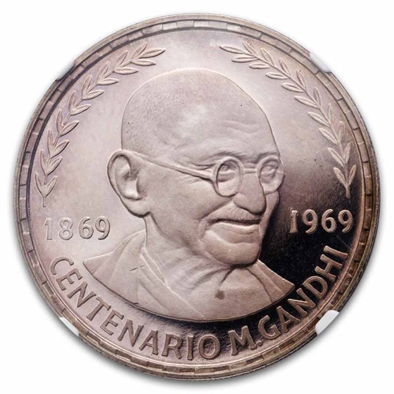 1970 Equatorial Guinea Proof Silver 75 Pesetas Gandhi PF-68 NGC