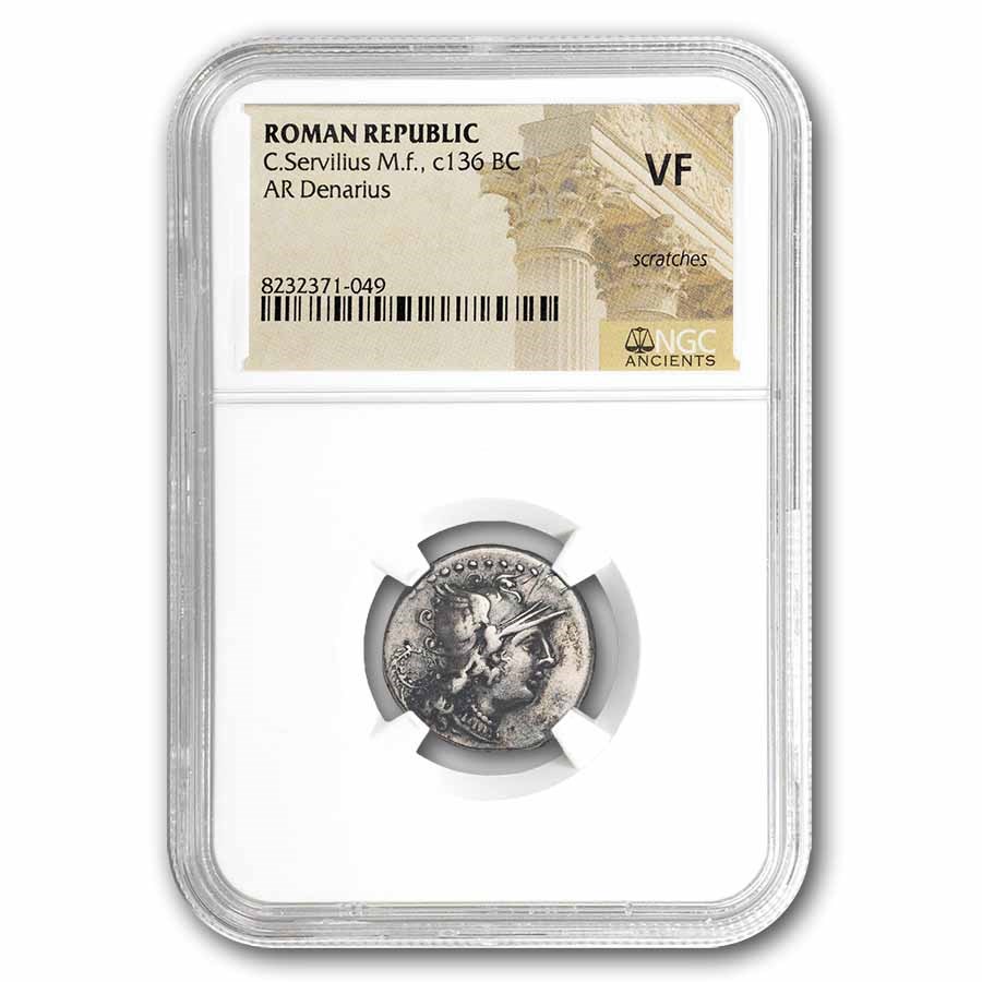 Roman Republic AR Denarius Servilius (136 BC) VF NGC (Cr-239/1)