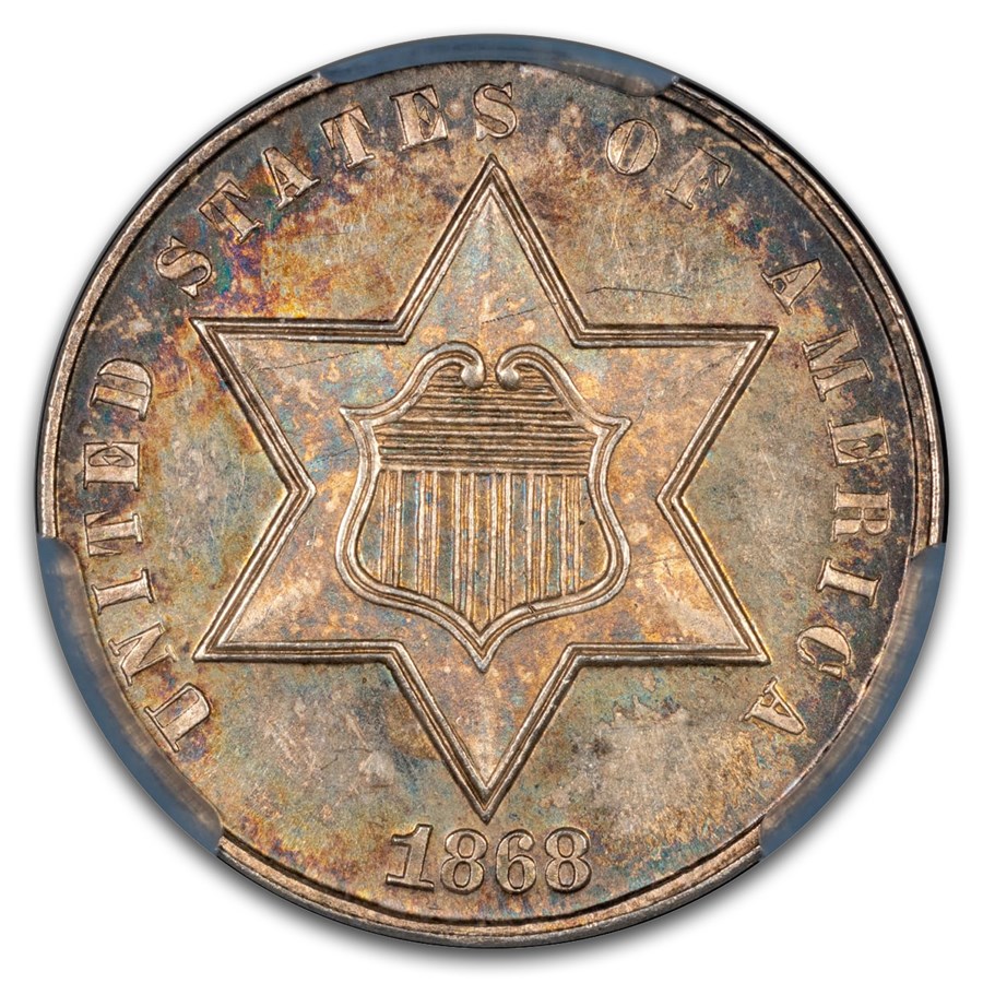 1868 Three Cent Silver MS-64+ PCGS CAC