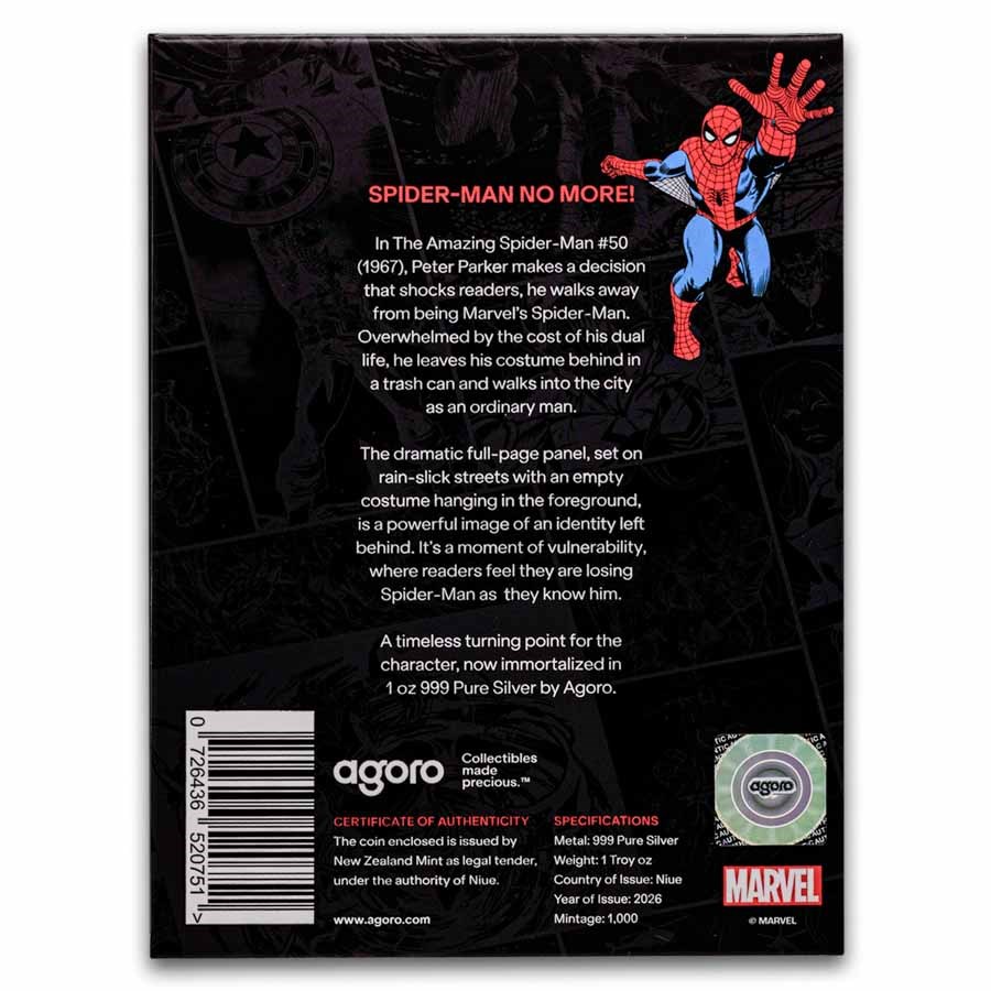 2026 Niue 1 oz Silver $2 Marvel: Spider-Man No More!