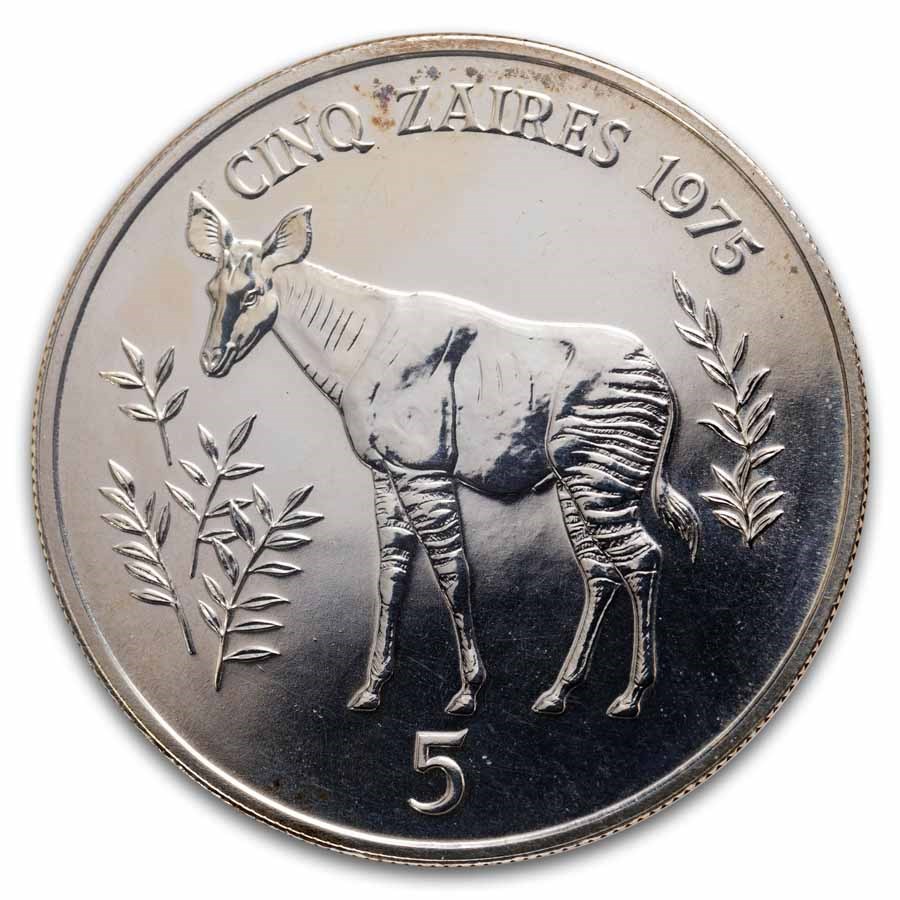 1975 Zaire Silver 5 Zaires Conservation MS-63 NGC
