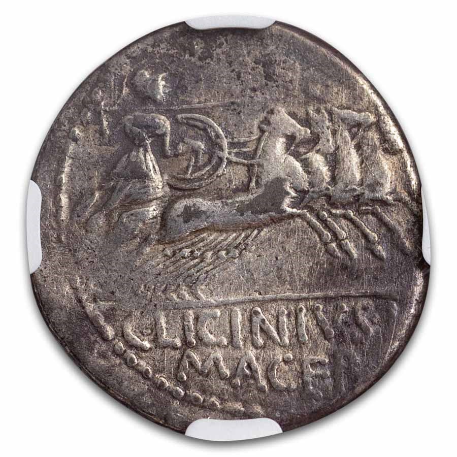 Roman Republic AR Denarius L. Macer (84 BC) Ch F NGC (Cr-354/1)