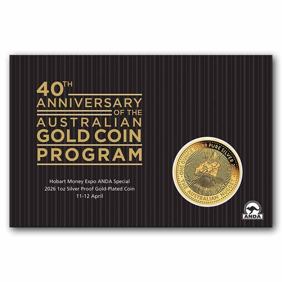 2026 AUS 1 oz Silver 40th Ann. of the Nugget Gold-Plated In card