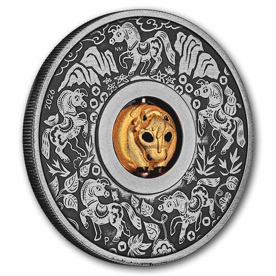 2026 Tuvalu 1 oz Silver Year of the Horse Rotating Charm Antiqued