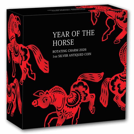 2026 Tuvalu 1 oz Silver Year of the Horse Rotating Charm Antiqued