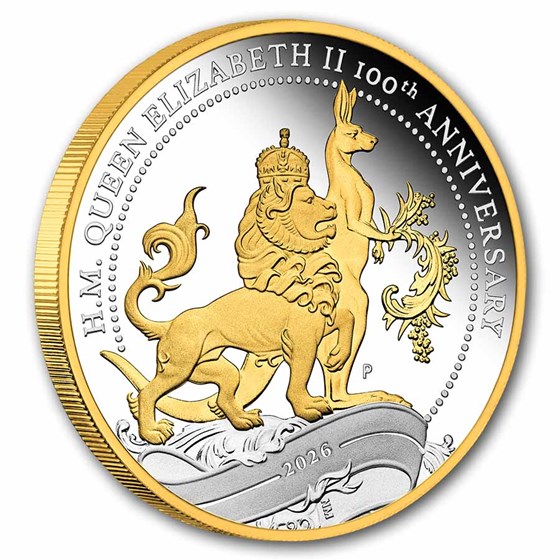 2026 AUS 1 oz Silver Gilded Queen Elizabeth II 100th Anniversary