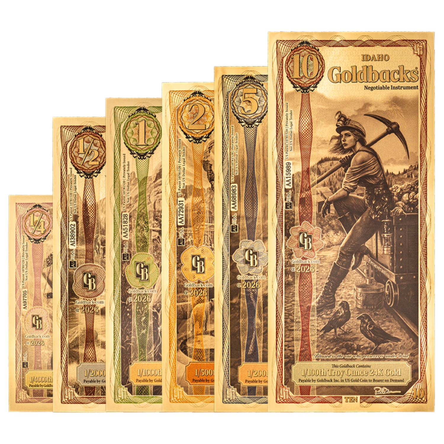 2026 Idaho Goldback 6-Note Starter Set (1/4, 1/2, 1, 2, 5, 10)