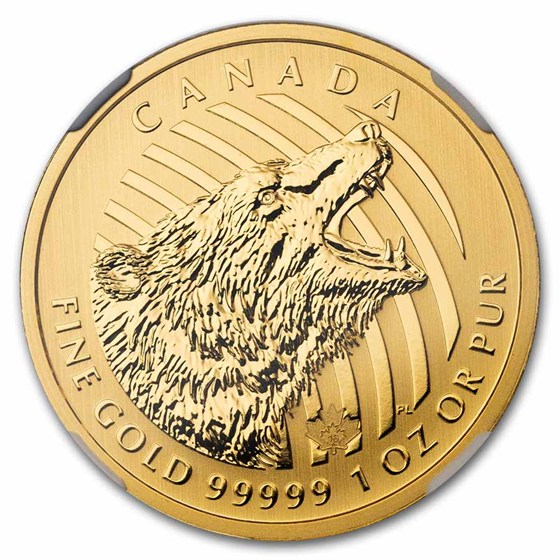 2016 Canada 1 oz Gold Roaring Grizzly Bear .99999 BU MS-69 NGC