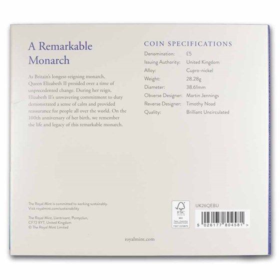 2026 Great Britain 100th Anniv. QE Birthday BU (w/ Display Card)