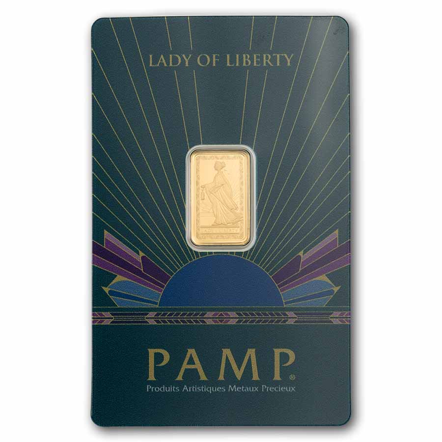 2.5 gram Gold Bar - PAMP Suisse Lady of Liberty (In Assay)