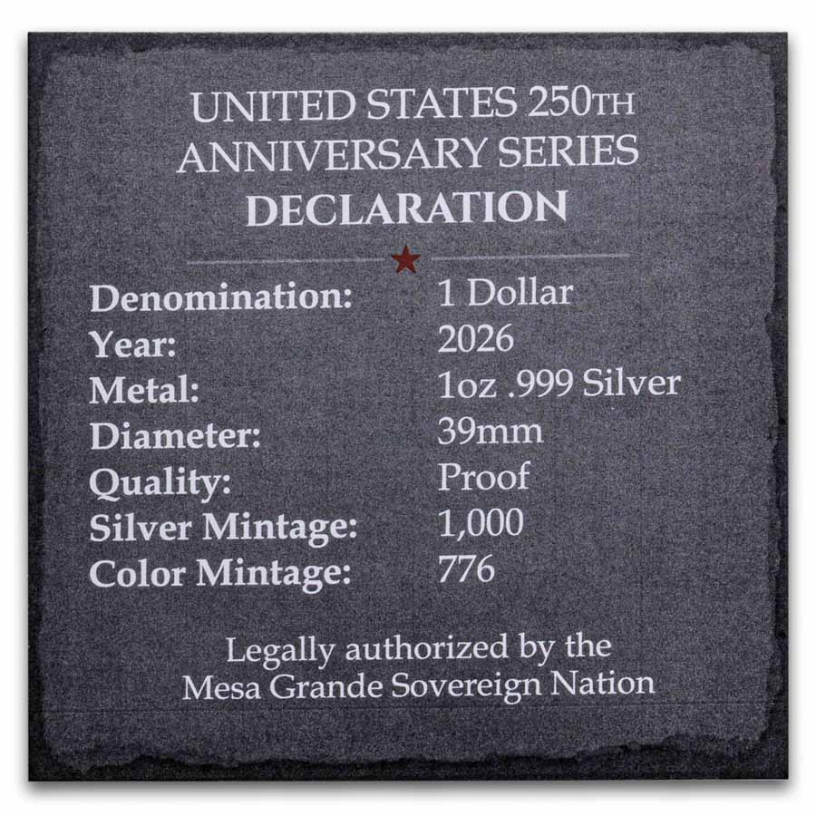 2026 1 oz Ag $1 Revolution Series: 250th Anniv.: Declaration
