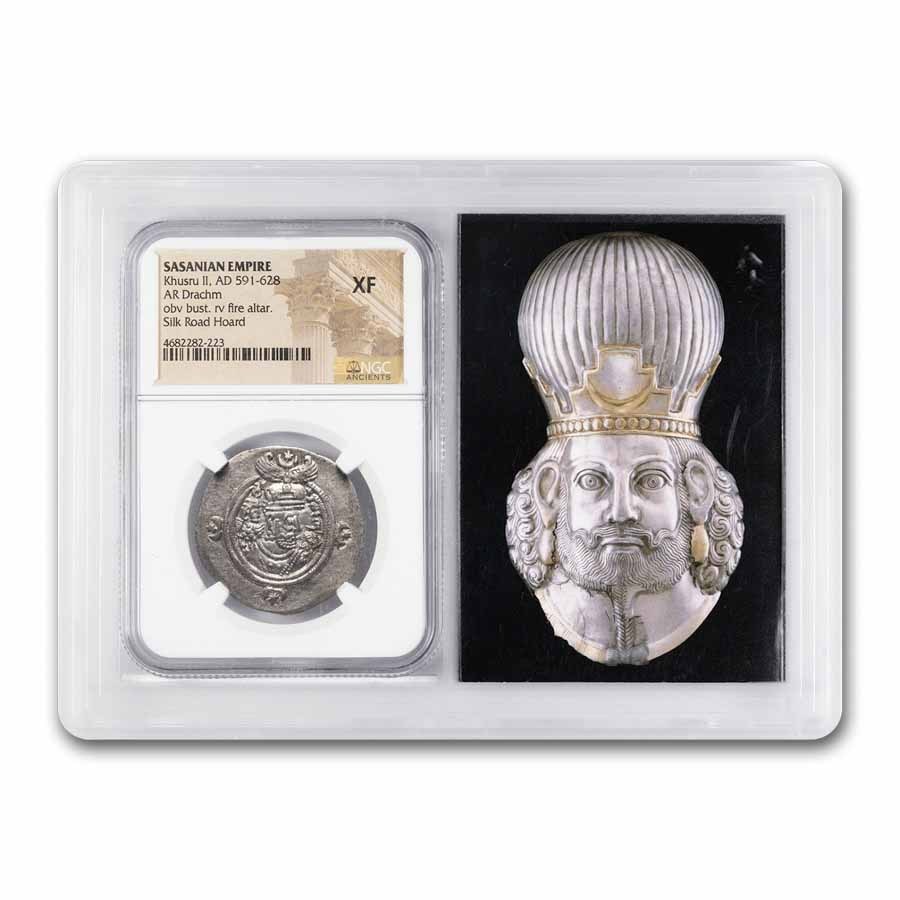 Sasanian Empire AR Drachm Khusru II (591-628 AD) XF NGC Vault