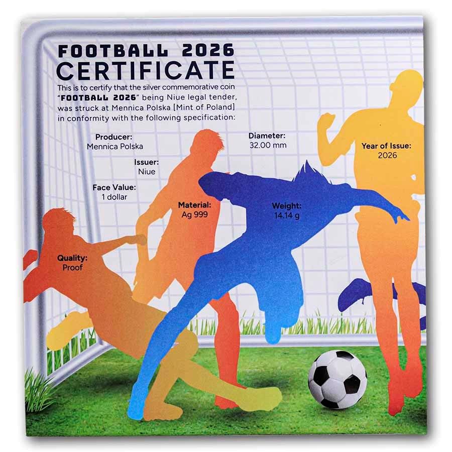 2026 Niue Silver Proof Football (Soccer) (with Box & COA)