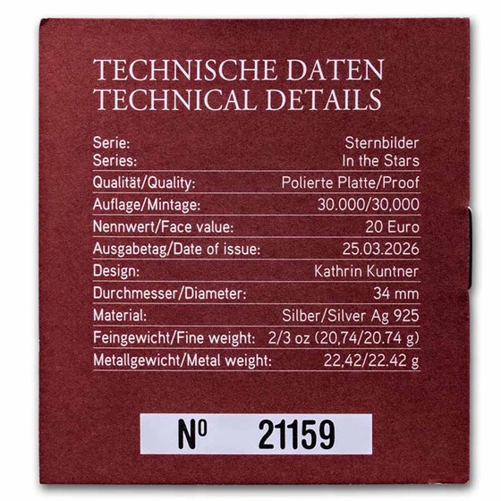 2026 Austria Silver €20 The Stars Series: Taurus (Box/COA)