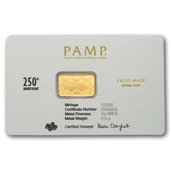 2.5 gram Gold Bar - PAMP 250th Anniversary of the USA