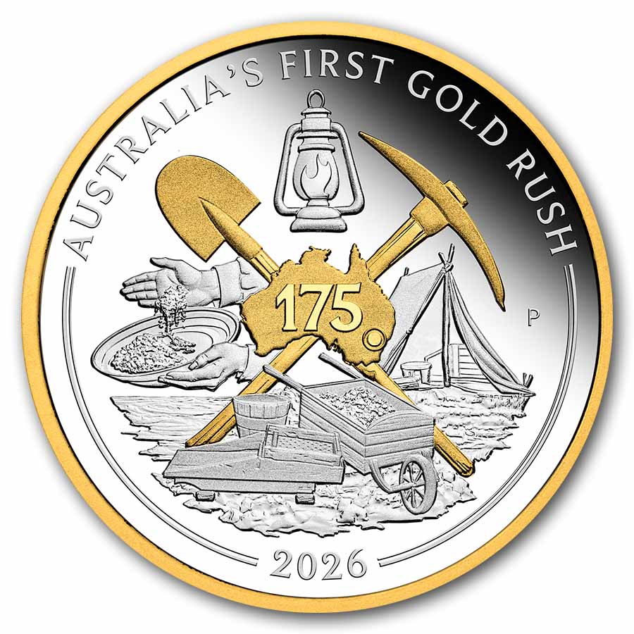 2026 AUS 1 oz Ag 175th Ann.of Australia's 1st Gold Rush Gilded